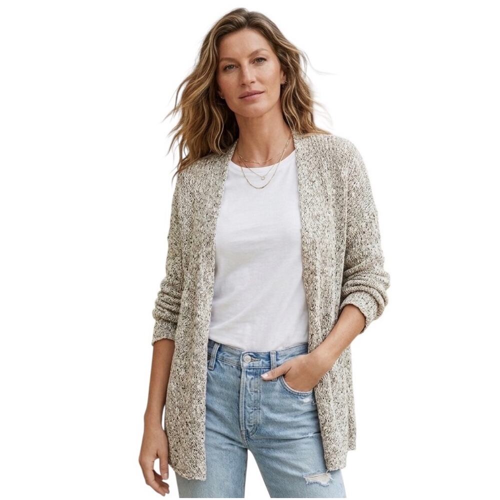 Eileen Fisher 100% Cotton Open Front Long Sleeve Gray Cardigan Sweater Small